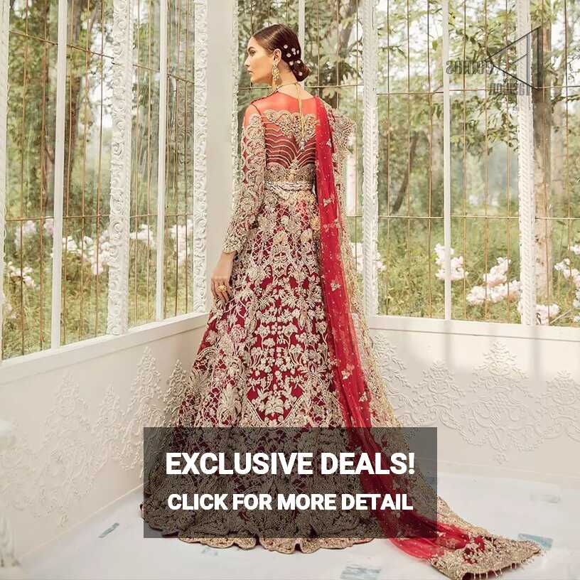 Latest Pakistani Wedding Wear - Red Floor Length Maxi - Lehenga