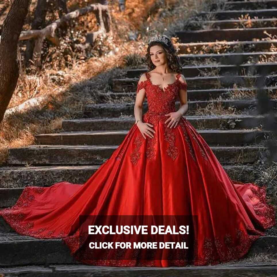 Latest Plus Size Ball Gown Red Wedding Dresses Off The Shoulder ...