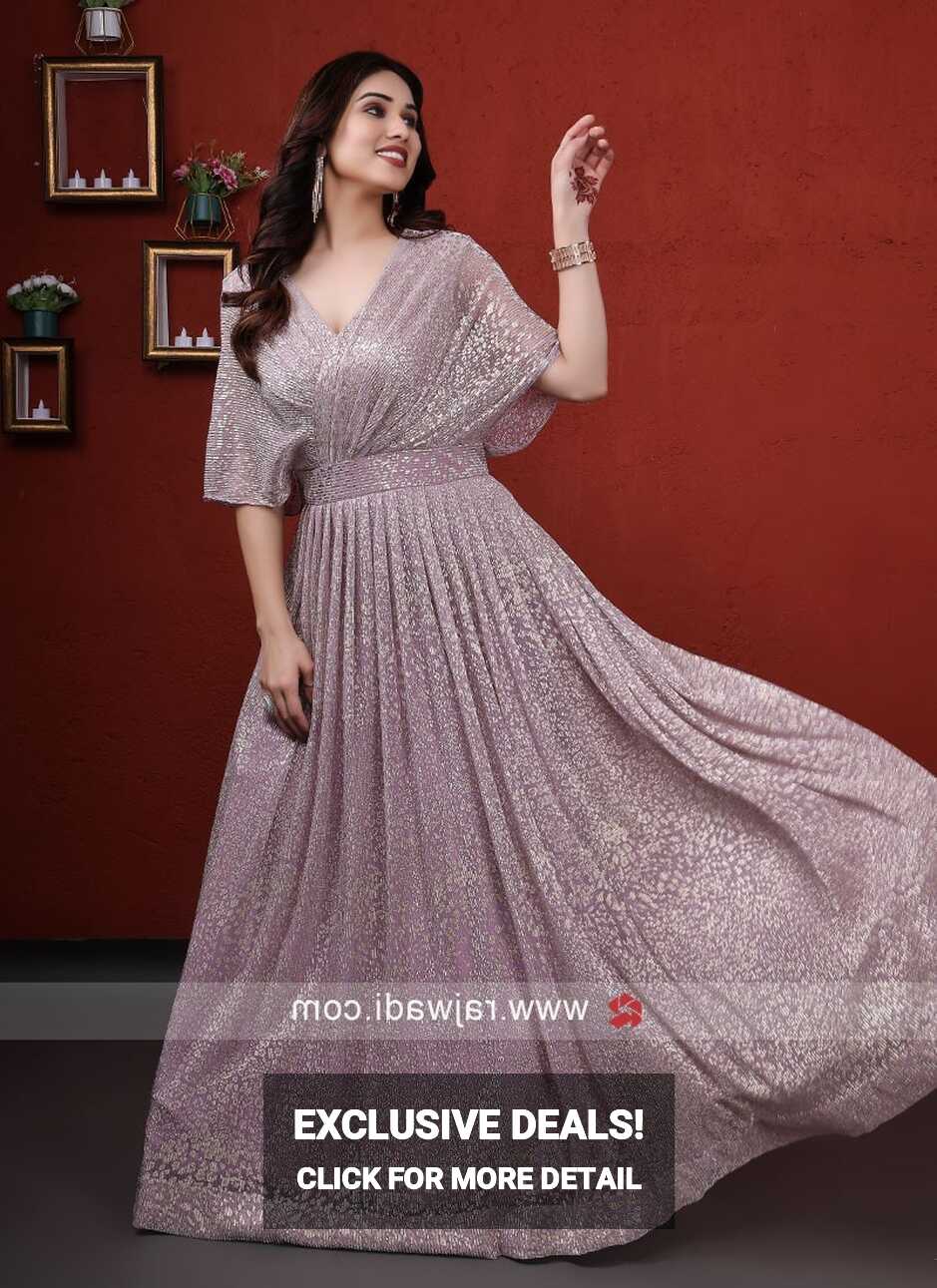 Lavender Net Glitter Zari Work Gown