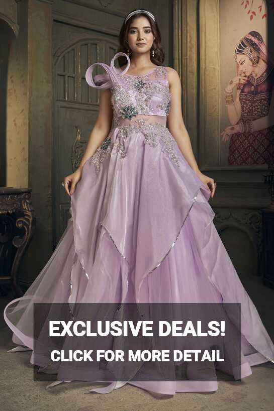 Lavender Purple Organza Silk Net Designer Gown