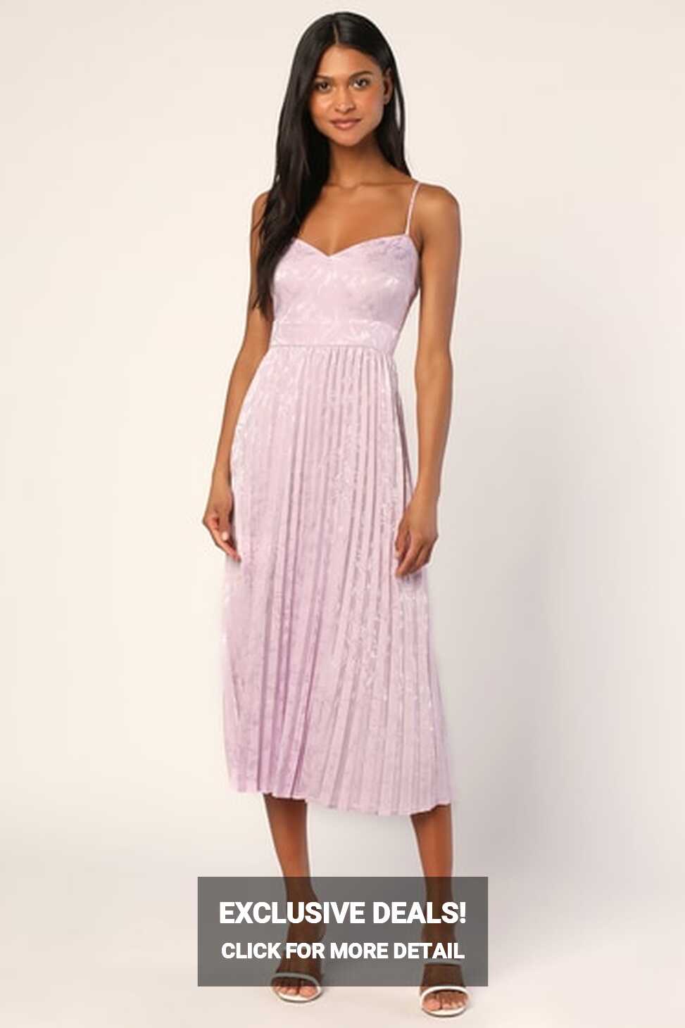 Lavender Satin Dress - Pleated Midi Dress - Floral Jacquard Dress ...