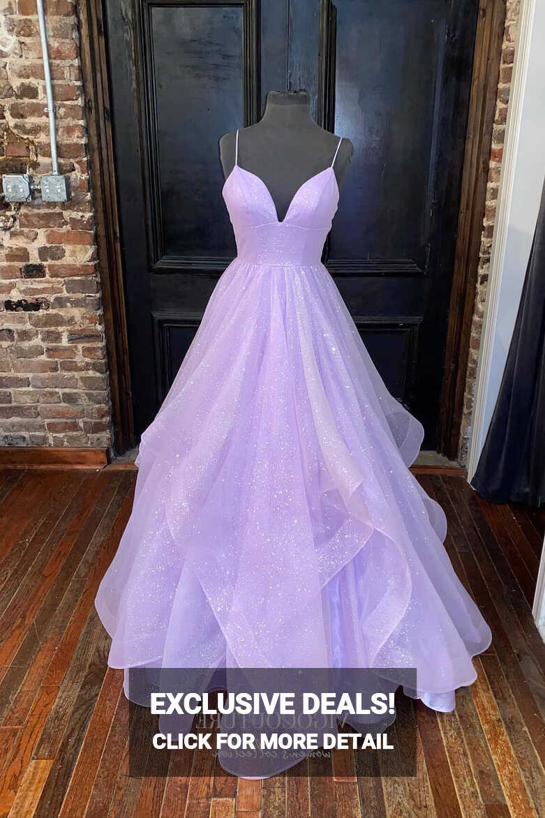 Lavender Sparkly Tulle Formal Dresses Spaghetti Strap Prom Dresses ...