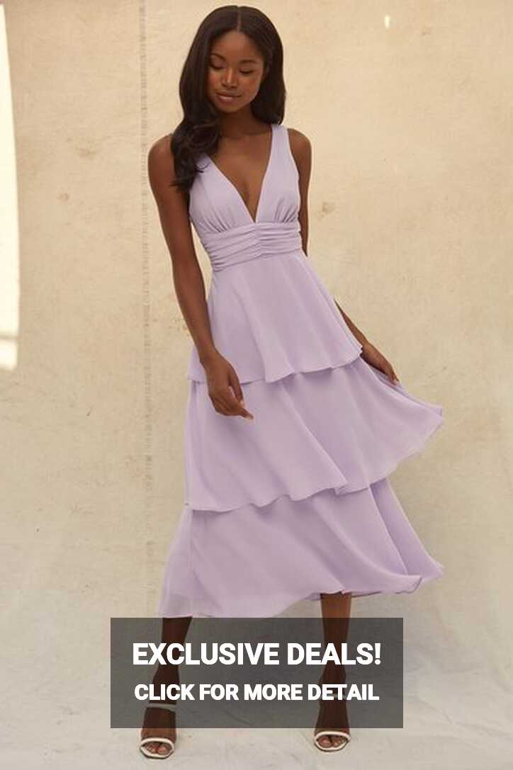 Lavender V-Neck Dress - Tiered Midi Dress - Sleeveless Dress - Lulus