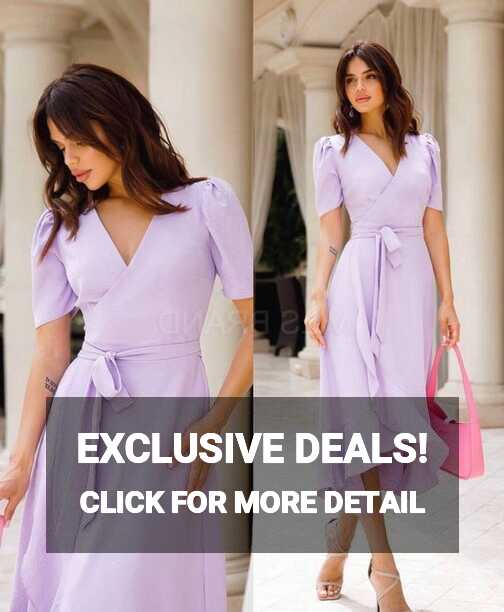 Lavender V-neck Wrap Midi Dress,bridesmaid Midi Dress, Summer Midi ...