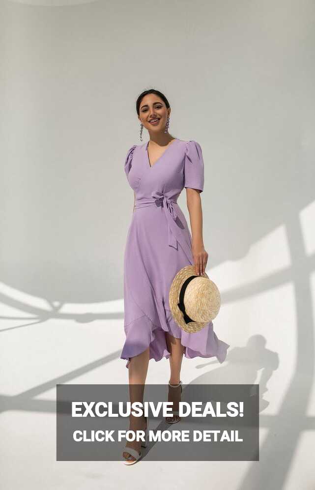 Lavender Wrap Short Sleeve Midi Dress – ELAGIA