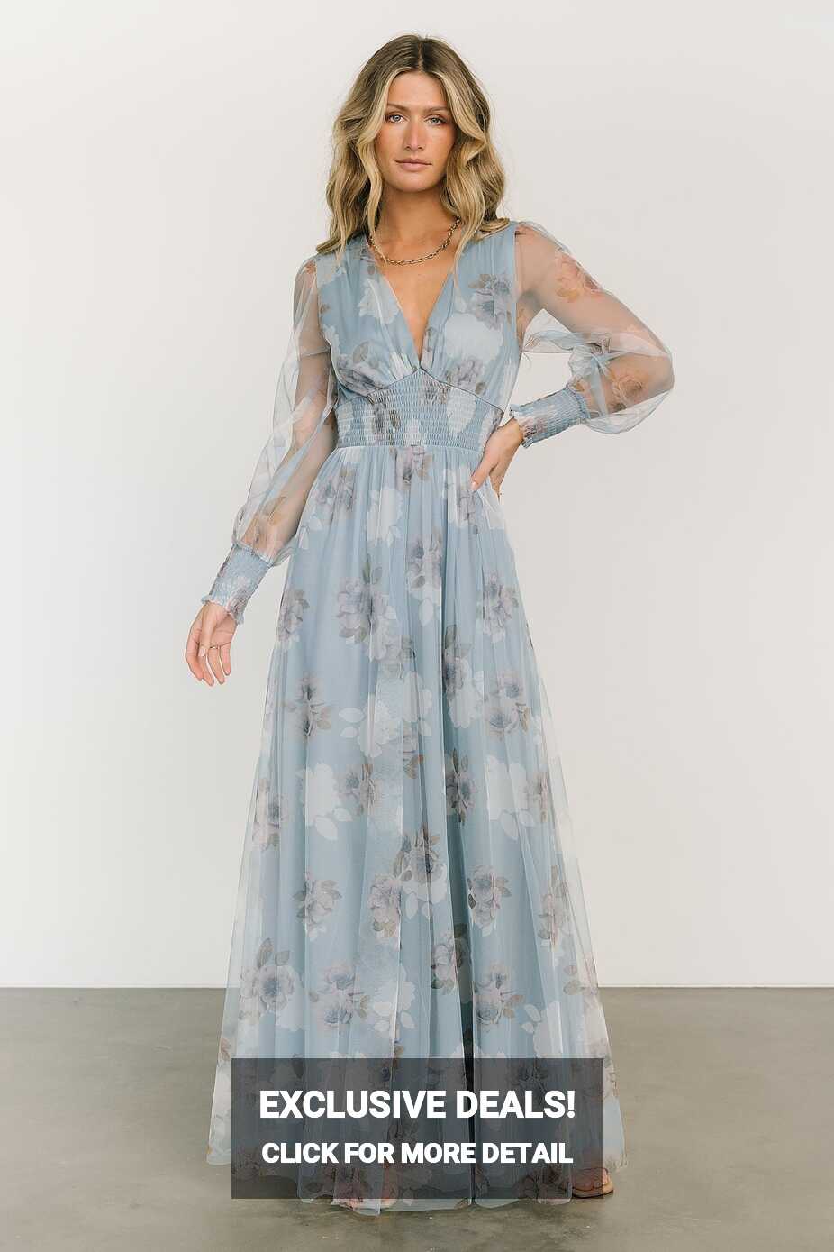 Layla Tulle Maxi Dress | Light Blue Floral | Baltic Born