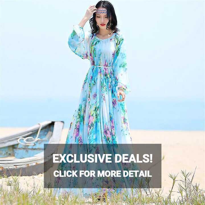 Leopard print Long Sleeve Maxi Dress Plus Size Casual Bohemian ...