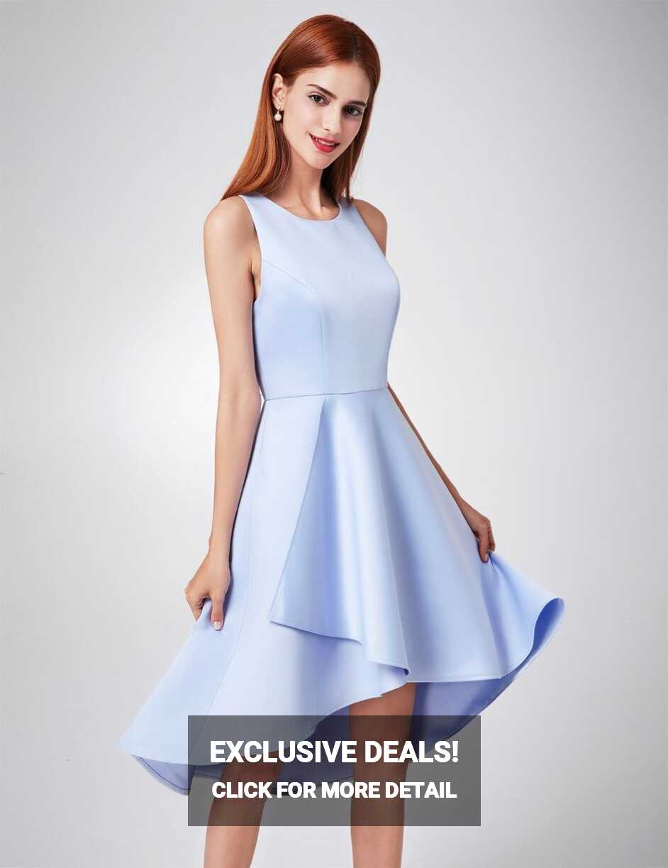 Light Blue A-Line Simple Sleeveless Knee Length High Low Cocktail Dres