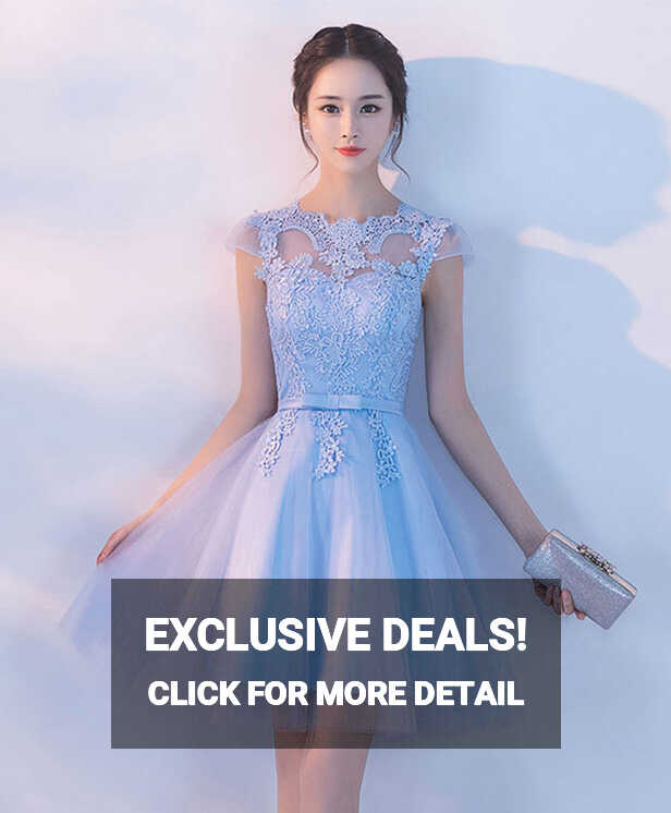 Light Blue A Line Tulle Lace Short Prom Dress, Homecoming Dress ...