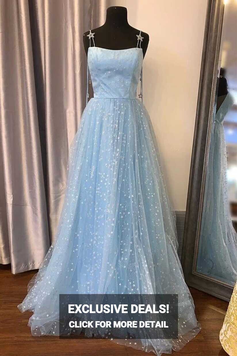 Light Blue A-line Spaghetti Straps Prom Dresses MP823 | Musebridals