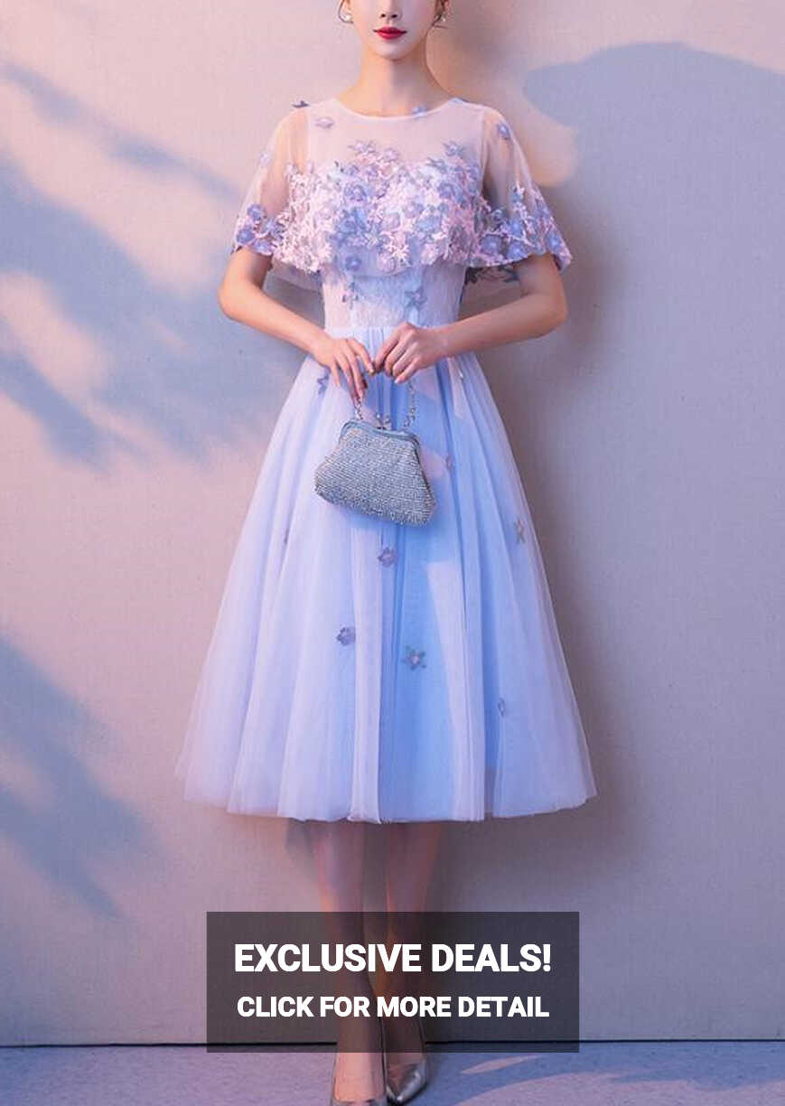 Light Blue Cute Tea Length Party Dresses, Lovely Formal Gowns ...