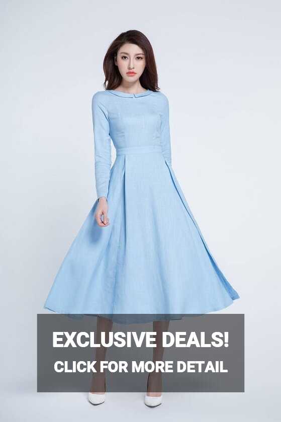 Light Blue Dress, Midi Dress, Pleated Dress, Spring Dress, Long ...