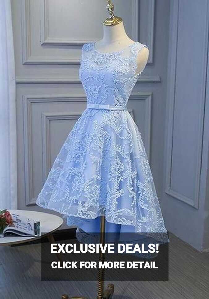 Light Blue High Low Homecoming Dresses , Blue Party Dress With ...