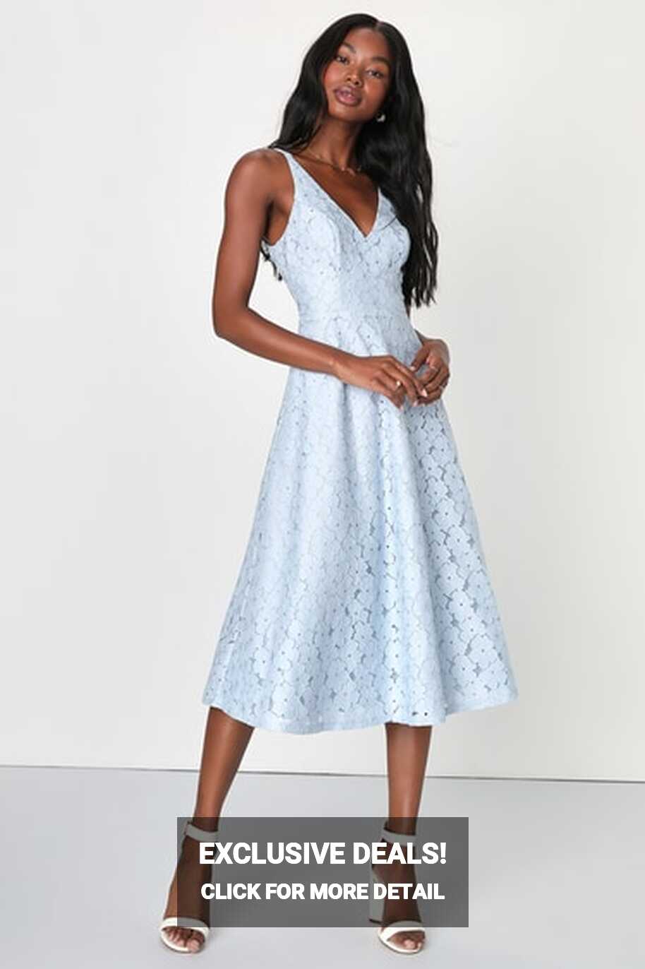 Light Blue Lace Dress - Sleeveless Midi Dress - A-Line Dress - Lulus