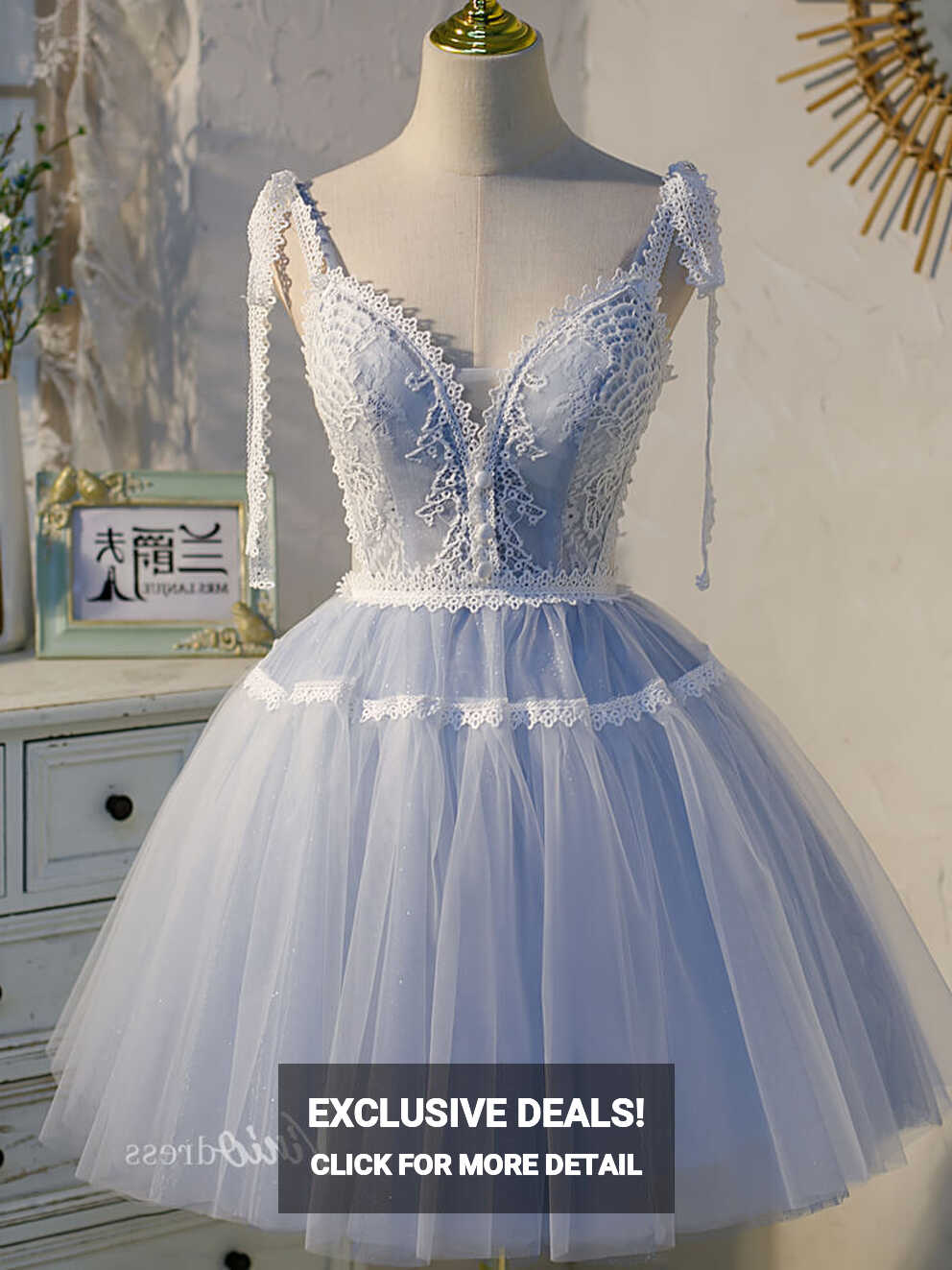 Light Blue Lace Homecoming Dresses Short Prom Dress SD1405 ...