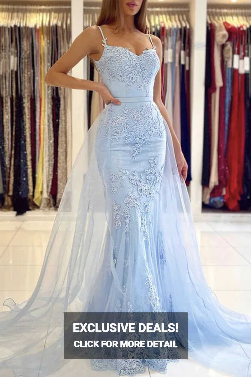 Light Blue Lace Mermaid Prom Dress, Evening Gown, MP728 | Musebridals