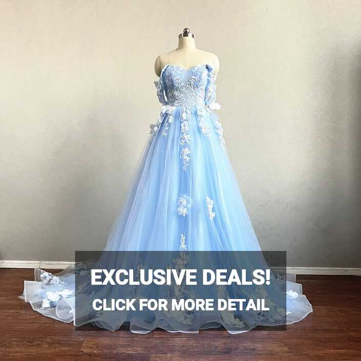 Light Blue Lace Tulle Fairy Prom Dress 2023 Corset Back With ...