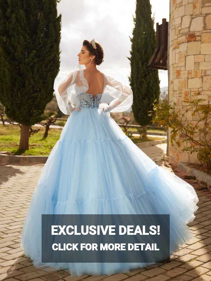 Light Blue Princess Tulle Maxi Sweetheart Prom Dress – Sultan Dress