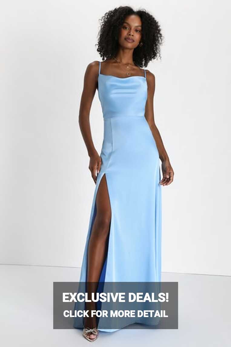 Light Blue Satin Dress - Satin Maxi Dress - Cowl Neck Dress - Lulus