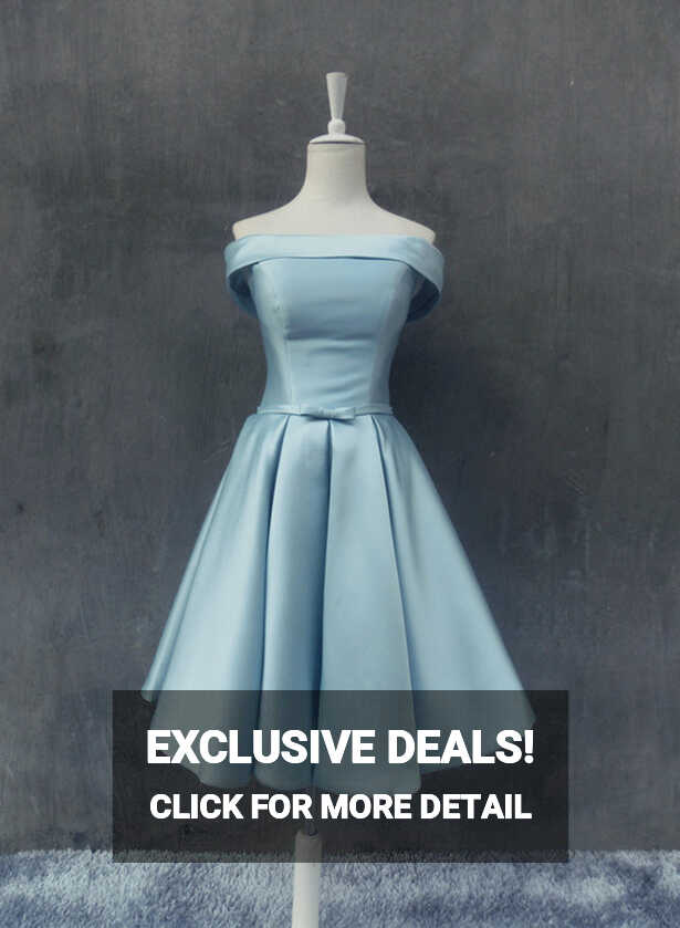 Light Blue Satin Knee Length Homecoming Dress, Cute Formal Dress ...