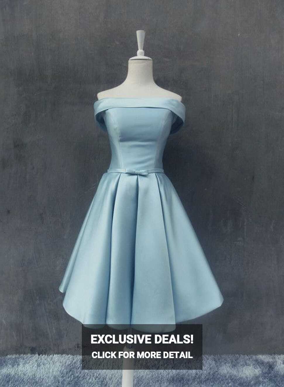 Light Blue Satin Knee Length Homecoming Dress, Lovely Formal Dress ...