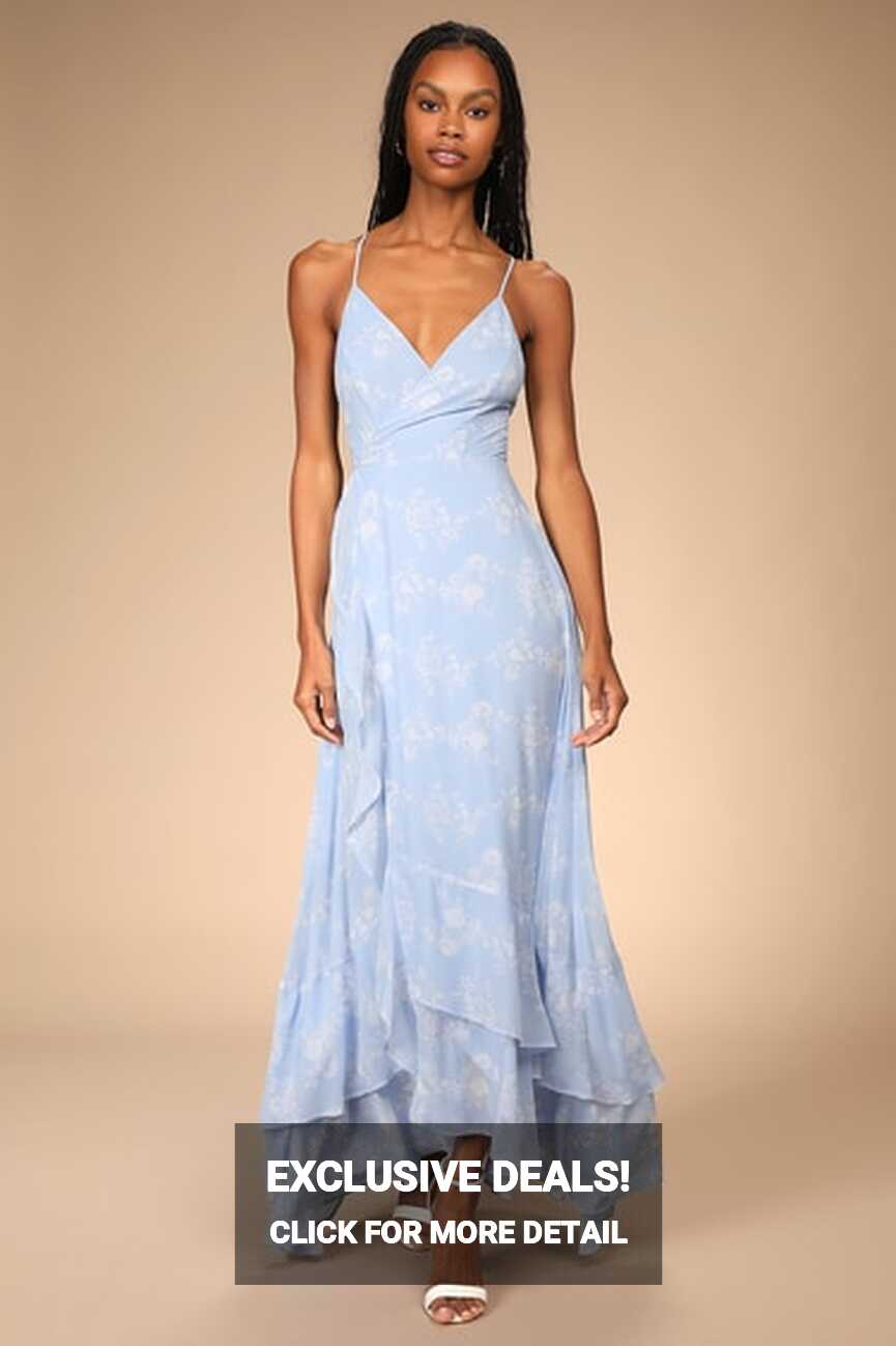 Light Blue Wrap Maxi Dress - Lace-Up Dress - Ruffle Maxi Dress - Lulus