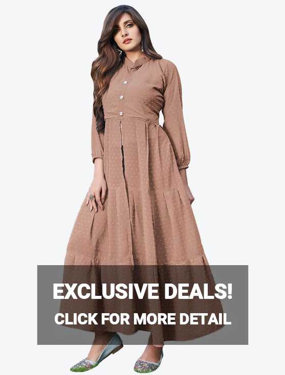 Light Brown Georgette Indo Western Long Designer Kurti Online ...