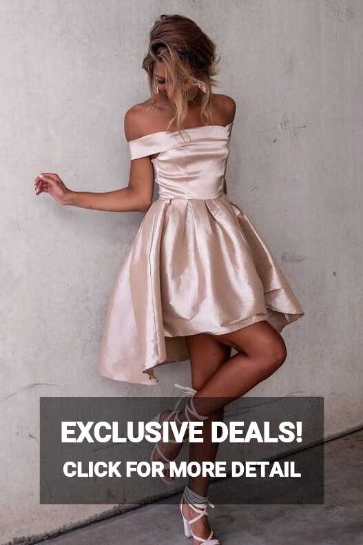 Light Champagne Off The Shoulder Cocktail Dress,Cute Satin | Short ...