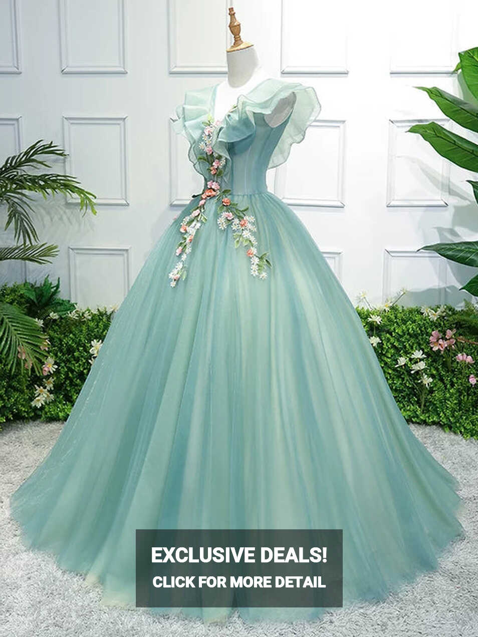 Light Green Floral Prom Dress with 3D Flower and V-Neck 22272 ...