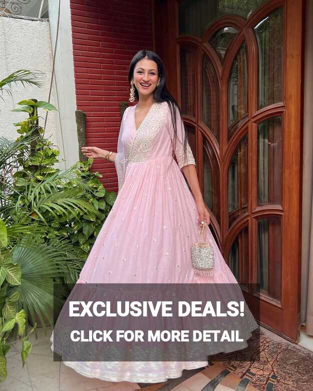 Light Pink Color Heavy Embroidery Work Ruffle Style Gown - C