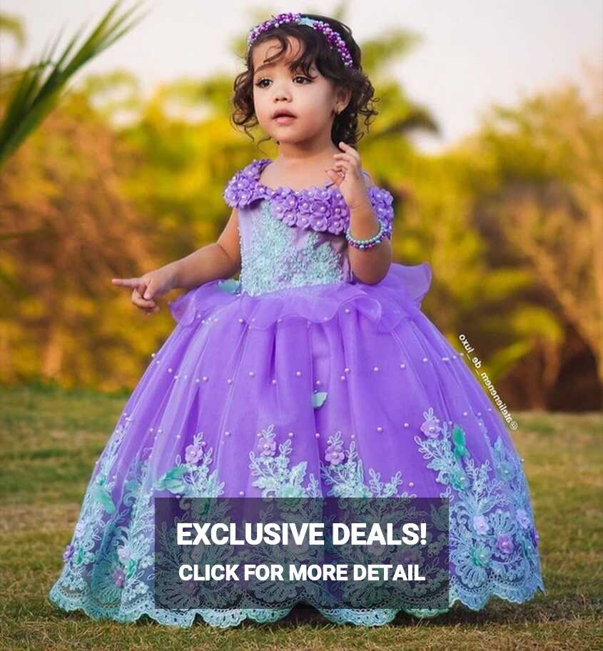 Light Purple Flower Girl Dresses For Photoshoot Pearls Litter Kids ...