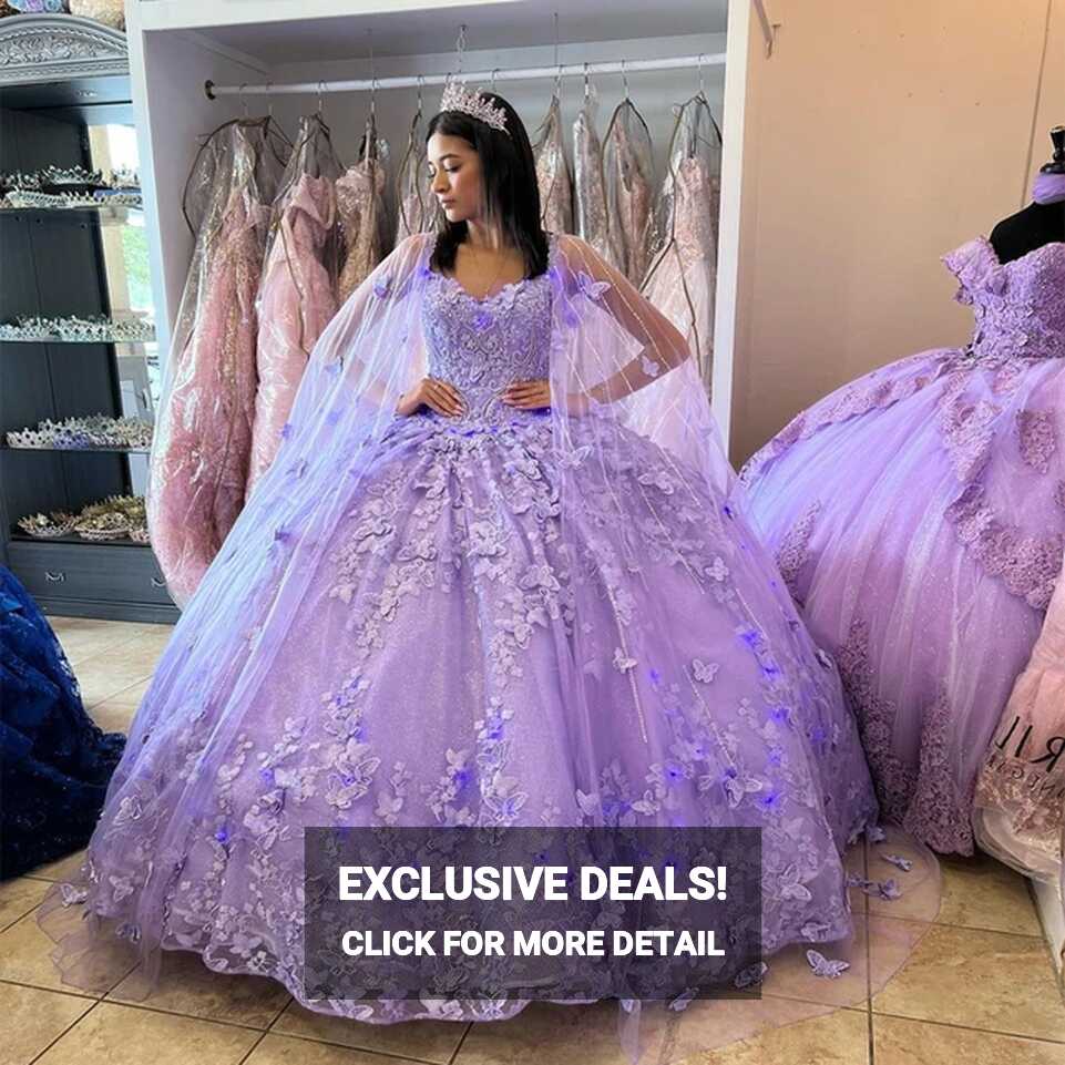 Light Purple Princess Quinceanera Dress Pretty Cape Puffy Ball ...