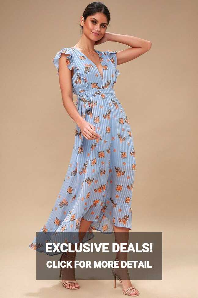 Lila Light Blue Floral Print Midi Dress