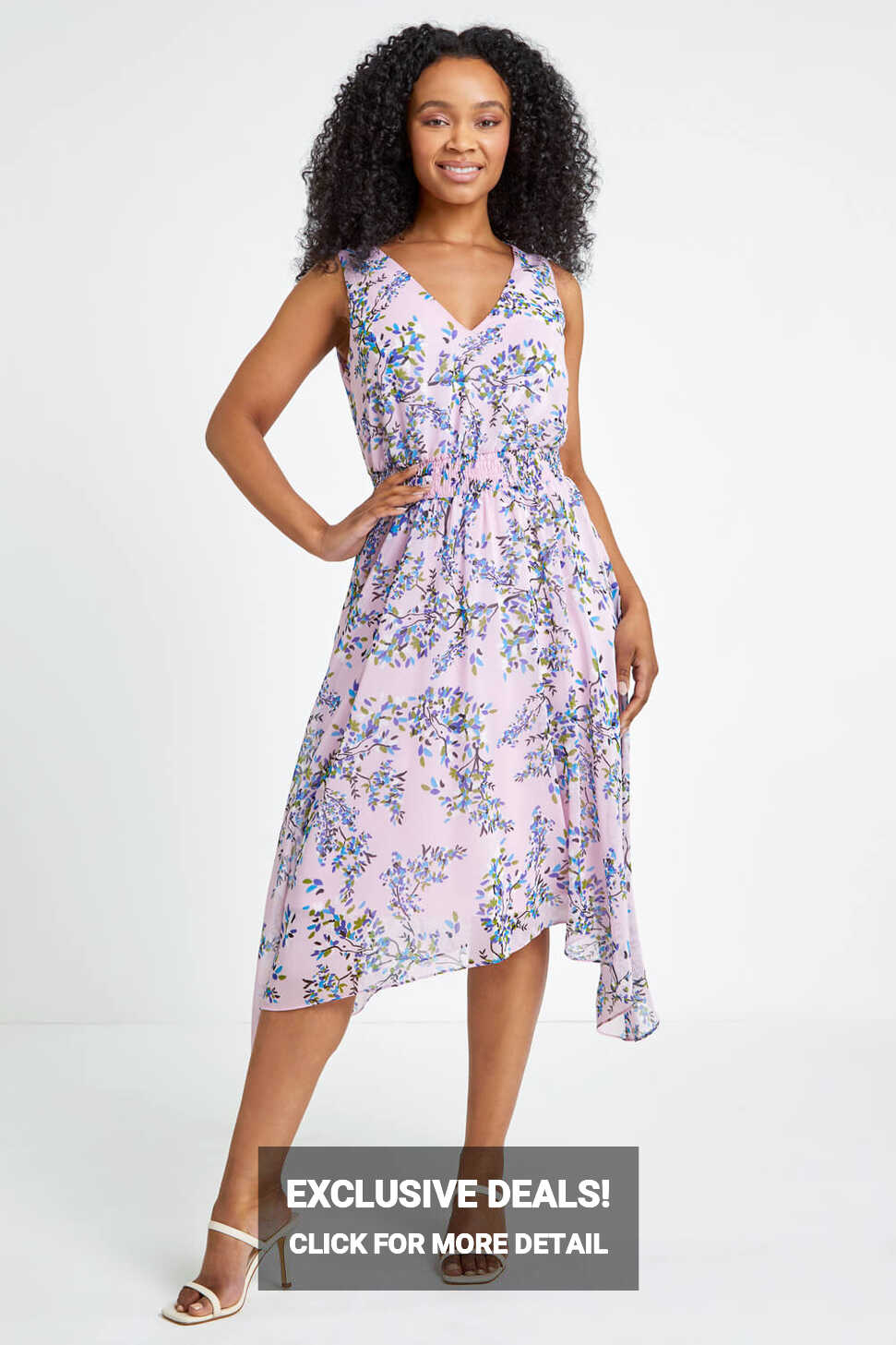 Lilac Petite Floral Print Sleeveless Midi Dress | Roman UK