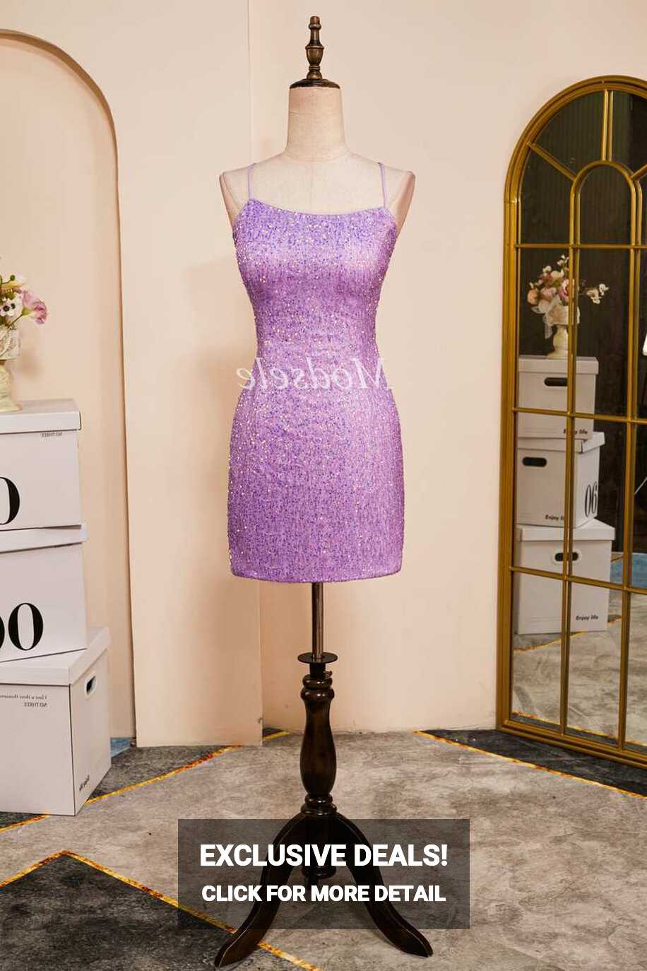 Lilac Sequin Lace-Up Fitted Short Homecoming Dress – Modsele