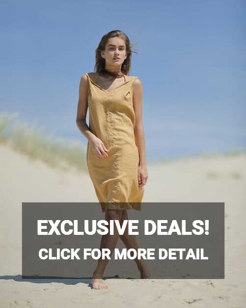 Linen Dress, Loose Sundress With Decorated Shoulders, Sleeveless ...