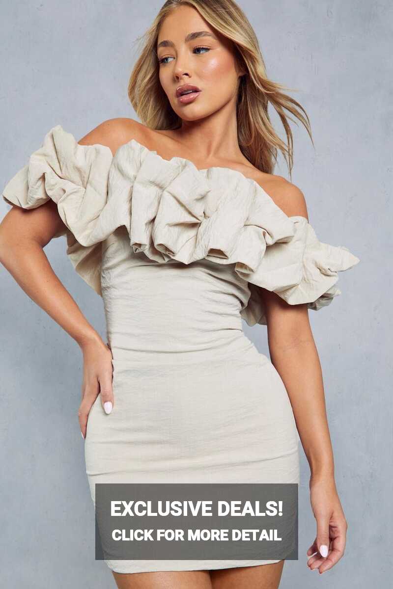 Linen Frill Off Shoulder Bodycon Mini Dress