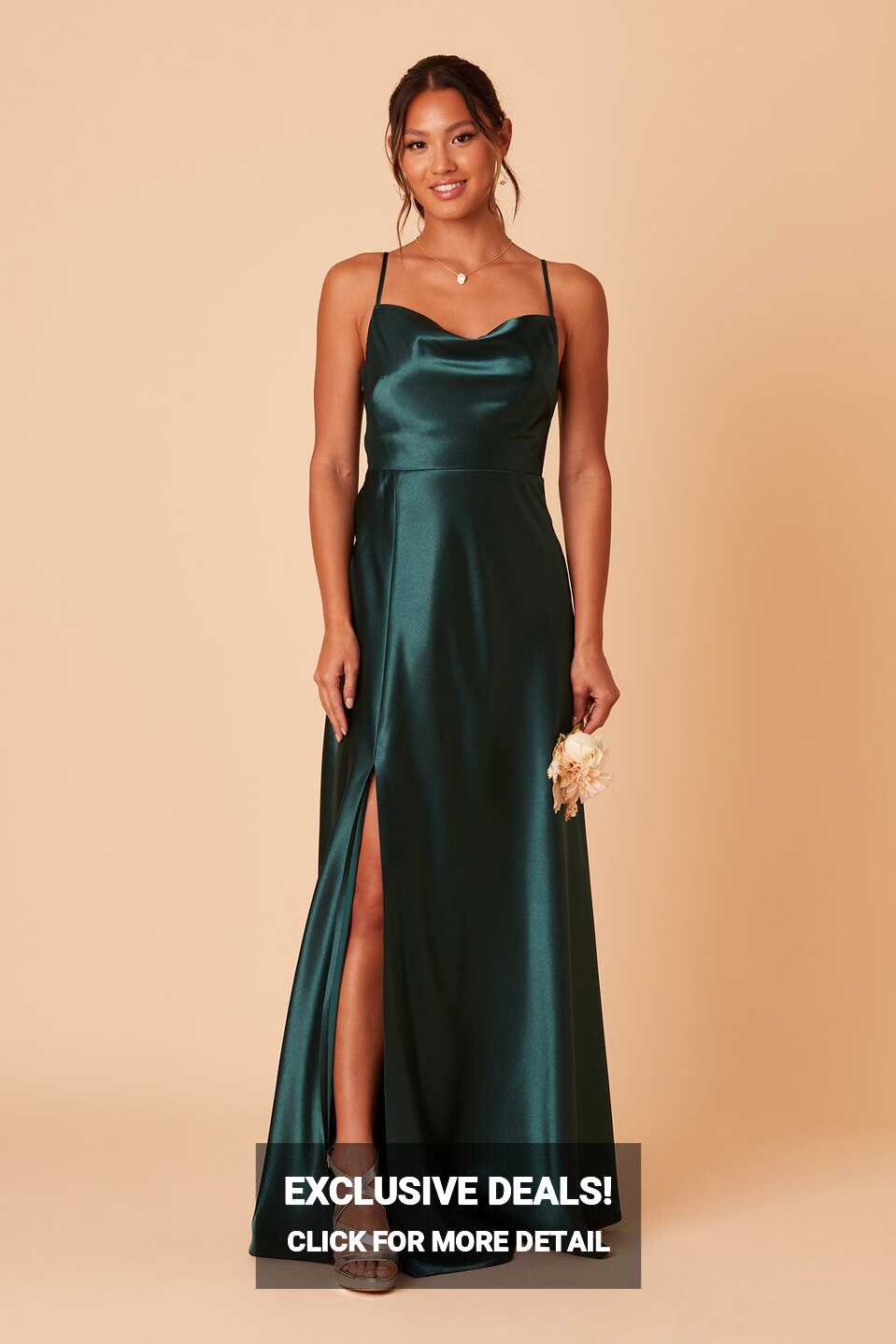 Lisa Long Satin Bridesmaid Dress in Emerald | Birdy Grey