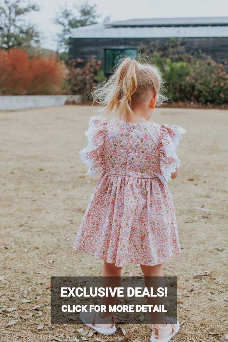 Little Girl&#39;s Pink and White Ditsy Floral Calico Print Pinafore ...