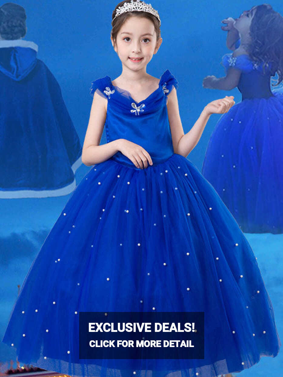 Little Girls Royal Blue flower girl dress Princess Beaded Kids ...