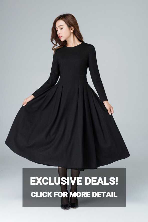 Long Black Dress, Wool Dress, Winter Dress, Long Women Dresses ...