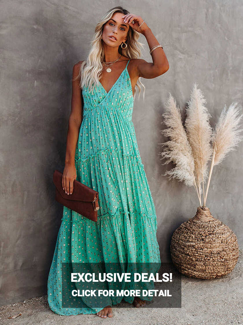 Long Boho Beach Dress Print Sleeveless V Neck – ML Elegance