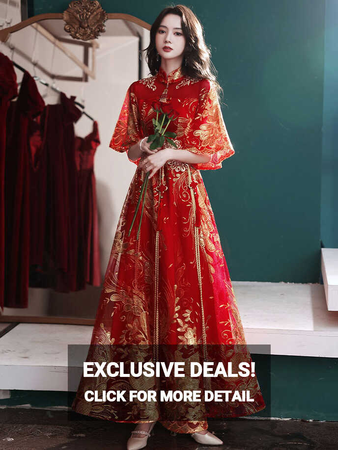 Long Embroidered Modern Chinese Wedding Dress - Weqipao