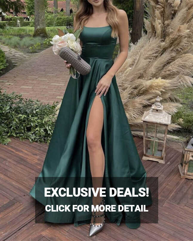 Long Emerald Green Satin Lace-up Back Dress – Lisposa