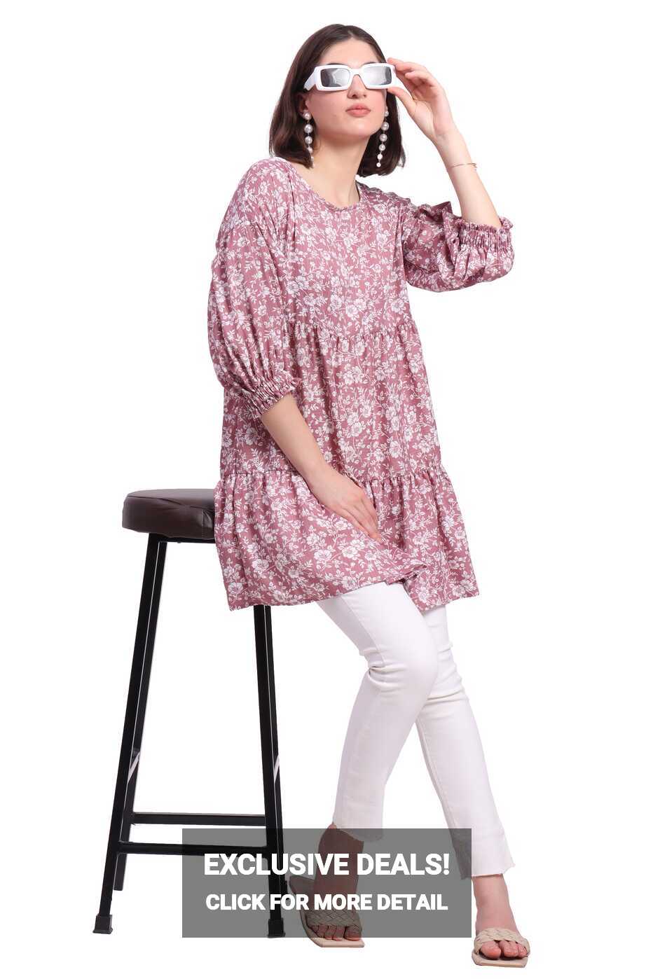 Long Floral Top with Five Sleeve – ZERAC