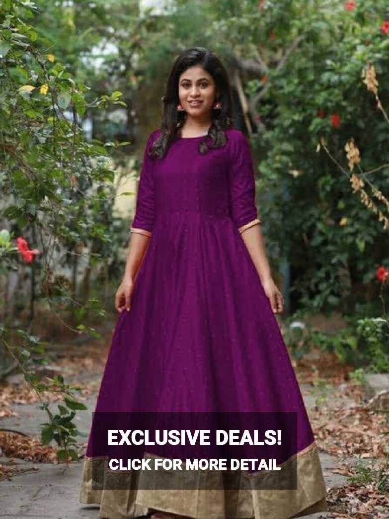 Long Gown Dress In Purple Color With Jacard border - Spegrow Mart