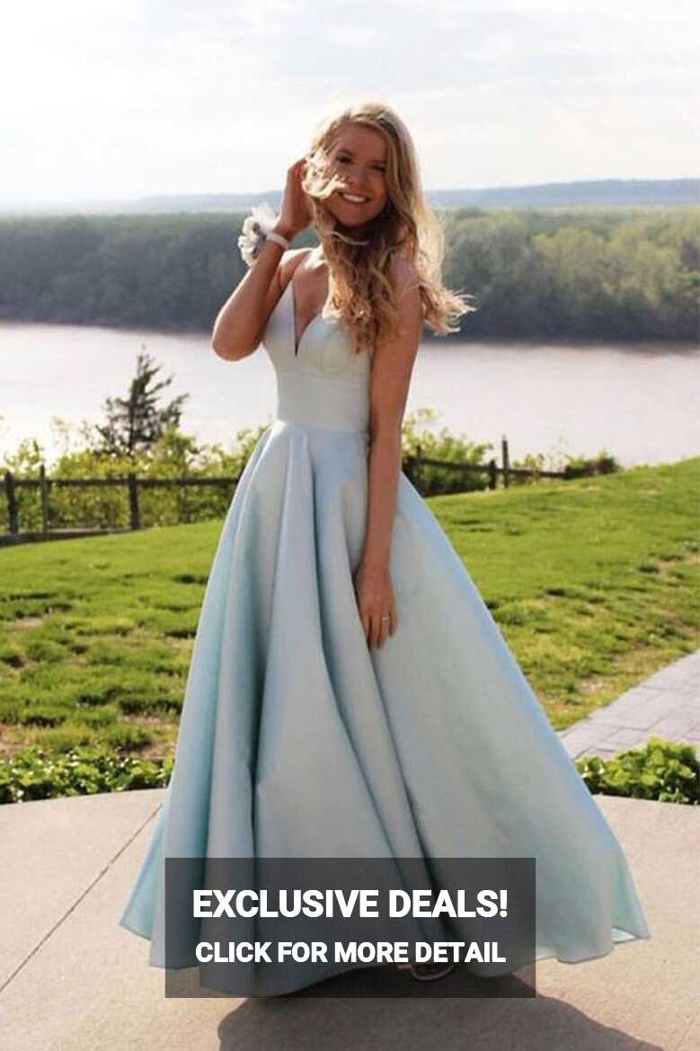 Long Light Blue Prom Dress with Pocket – misaislestyle