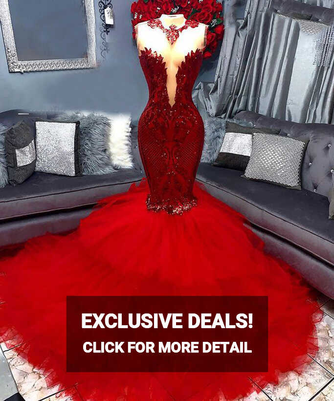 Long Red Prom Dresses 2023 Sexy Mermaid Sparkly Sequined African ...