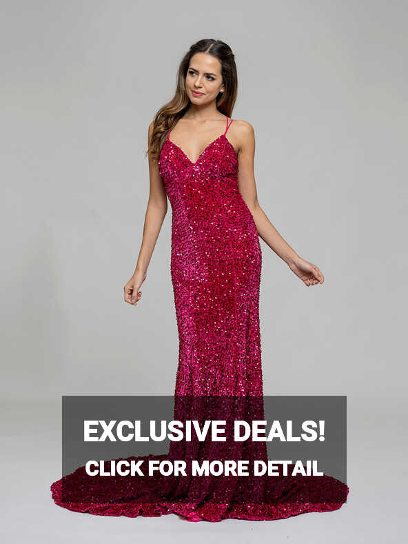 Long Sheath Sparkly Sequin Prom Dresses V-neck Criss-cross Back ...