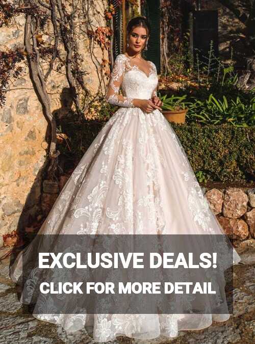 Long Sleeve Appliques Lace Wedding Dresses A Line Beading Boho ...